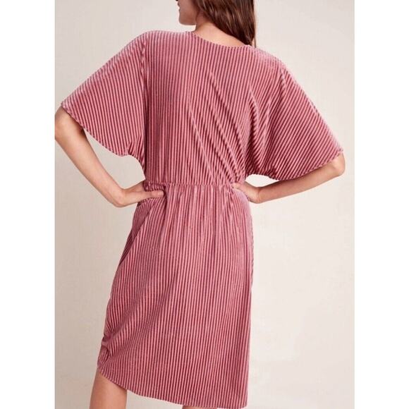 Sunday in Brooklyn Anthro Pink Rose Plisse Velvet Romantic Feminine Dress Medium - Picture 4 of 13